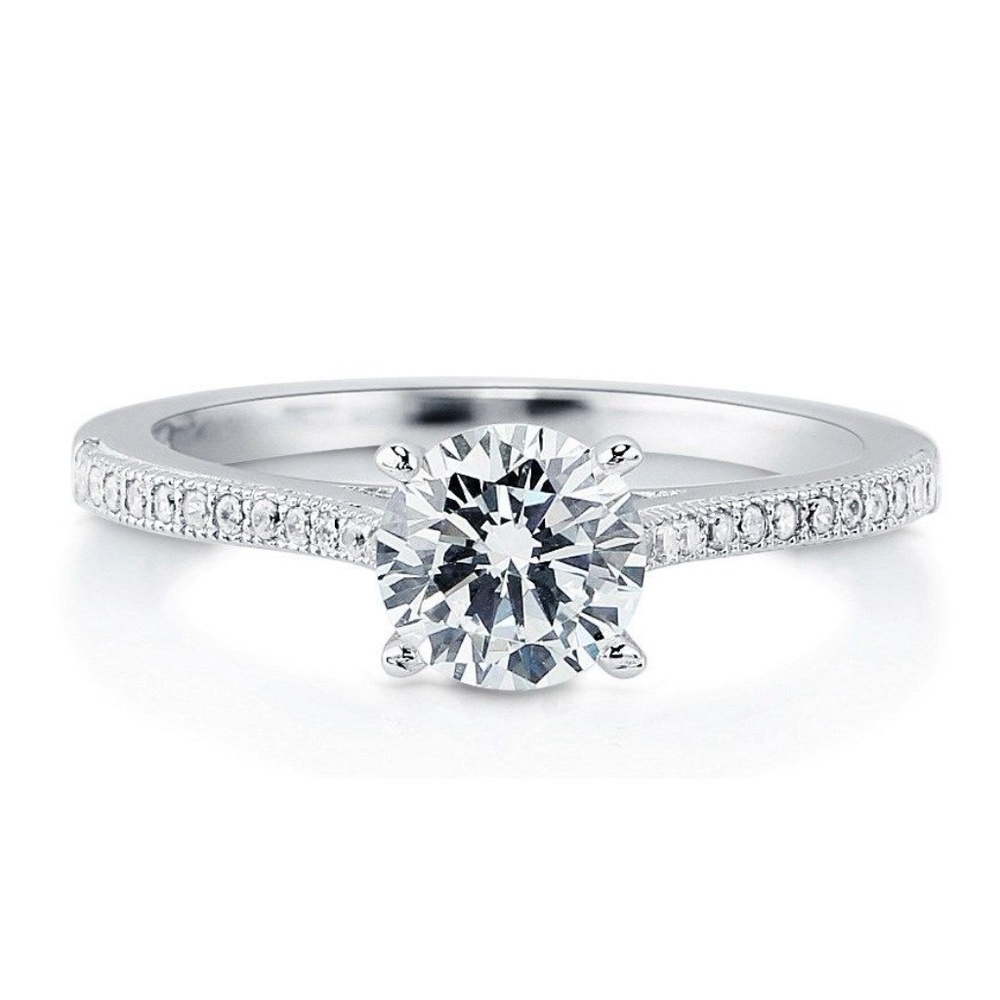 Size 8 Sterling Silver Solitaire Ring CZ 1.18 CTW